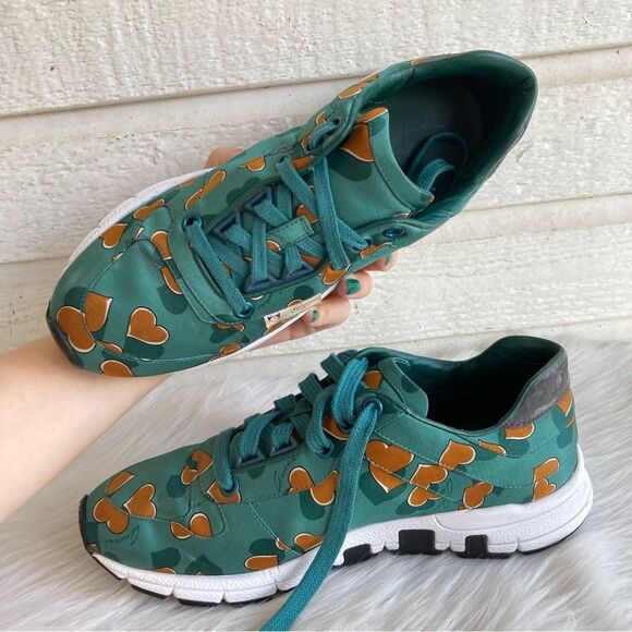 GUCCI. TEAL green Heart Satin Silk Monogram Sneakers Ace Princetown oxfords 36.5 - Picture 6 of 13